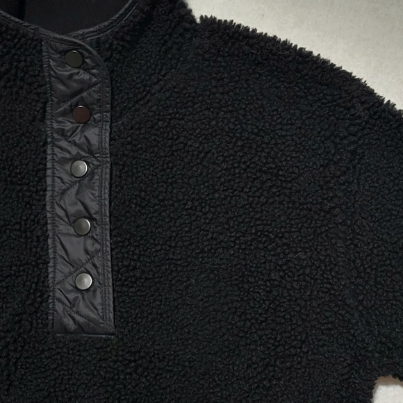 ATHLETA Women's XS Cozy Sherpa Snap Sweatshirt Black Teddy Zip Pockets Mock Neck - Picture 4 of 10